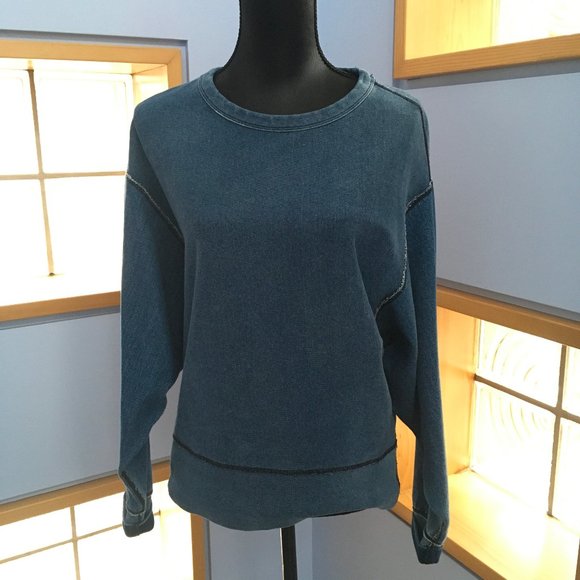 rag & bone Indigo Denim Racer Sweatshirt Size S/P - Picture 1 of 7